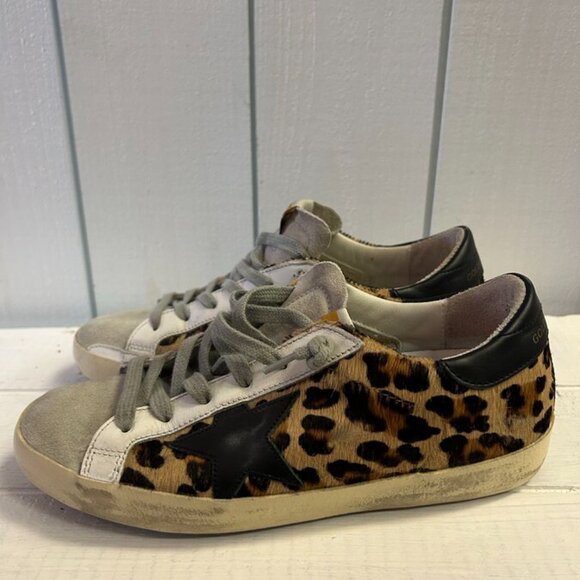 Golden Goose Superstar Distressed Leopard Print Sneakers - Size 37 - Picture 2 of 6